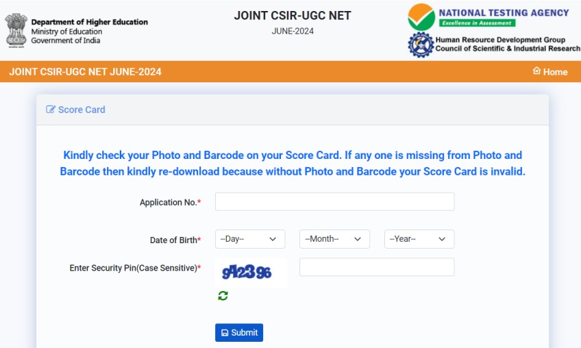 CSIR UGC NET 2024 Score Card Link